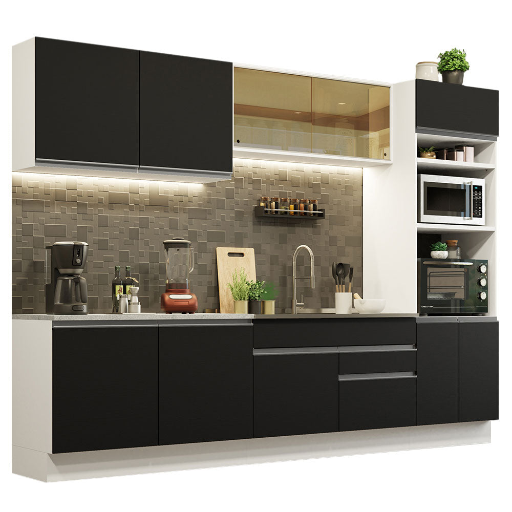 Cocina Integral 310 cm Con Mueble para Horno Blanco/Negro Glamy Madesa