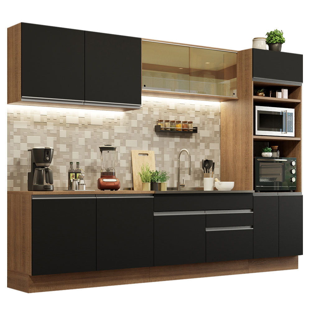 Cocina Integral 310 cm Con Mueble para Horno Marrón/Negro Glamy Madesa