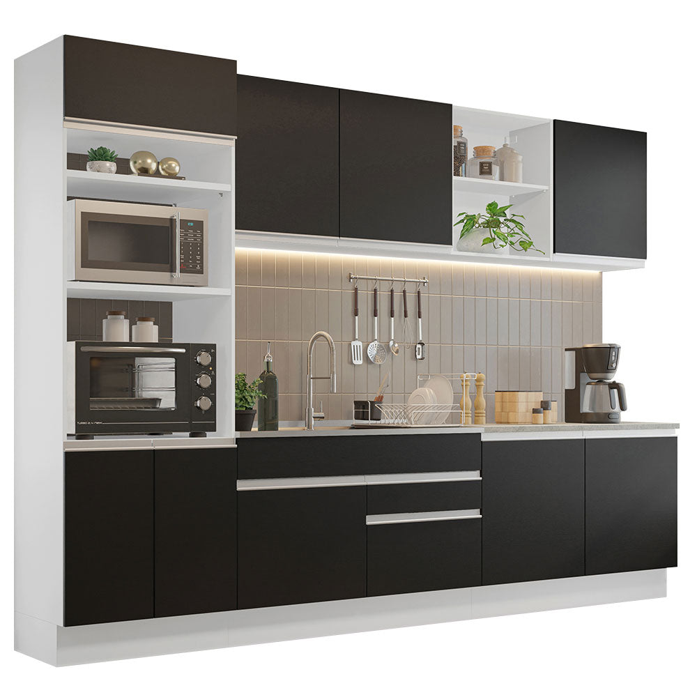 Cocina Integral 310 cm Con Mueble para Horno Blanco/Negro Glamy Madesa