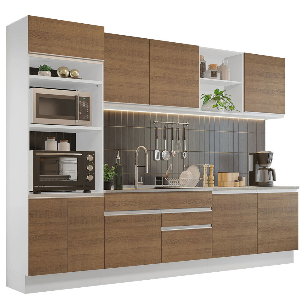 Cocina Integral 310 cm Con Mueble para Horno Blanco/Marrón Glamy Madesa