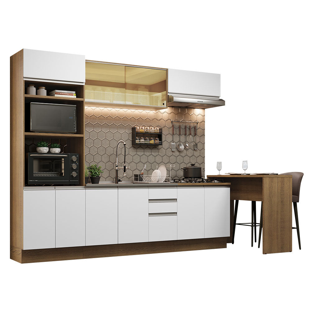 Kit Cocina Integral 315 cm y Barra de Cocina Marrón/Blanco Glamy Madesa