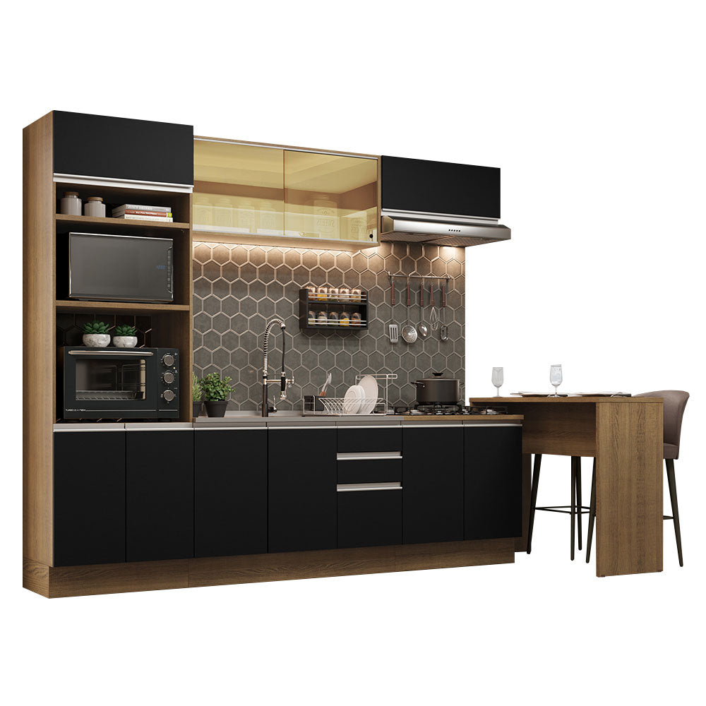 Kit Cocina Integral 315 cm y Barra de Cocina Marrón/Negro Glamy Madesa