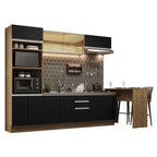 Kit Cocina Integral 315 cm y Barra de Cocina Marrón/Negro Glamy Madesa