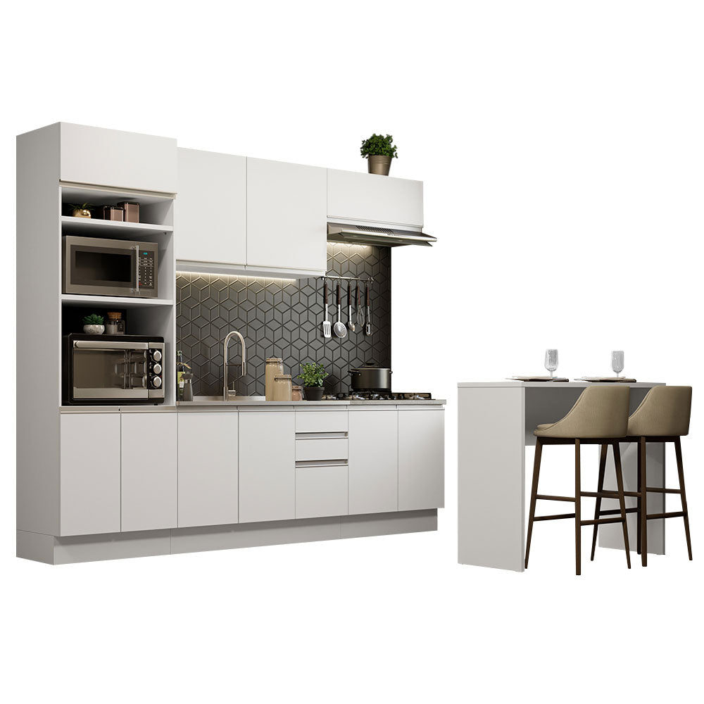 Kit Cocina Integral 385 cm Con Mueble para Horno y Barra de Cocina Blanco Glamy Madesa