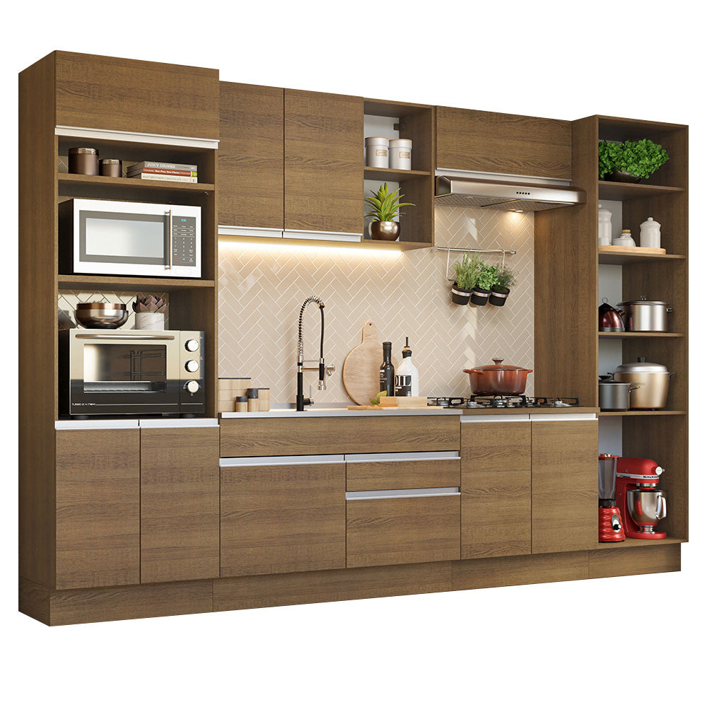 Cocina Integral 330 cm Con Mueble para Horno y Despensa Abierta Marrón Glamy Madesa