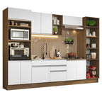Cocina Integral 330 cm Con Mueble para Horno y Despensa Abierta Marrón/Blanco Glamy Madesa