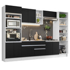 Cocina Integral 330 cm Con Mueble para Horno y Despensa Abierta Blanco/Negro Glamy Madesa