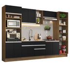 Cocina Integral 330 cm Con Mueble para Horno y Despensa Abierta Marrón/Negro Glamy Madesa
