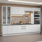 Cocina Integral 340 cm Con Vitrina y Mueble para Horno Blanco Glamy Madesa