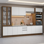 Cocina Integral 340 cm Con Vitrina y Mueble para Horno Marrón/Blanco Glamy Madesa