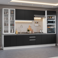 Cocina Integral 340 cm Con Vitrina y Mueble para Horno Blanco/Negro Glamy Madesa