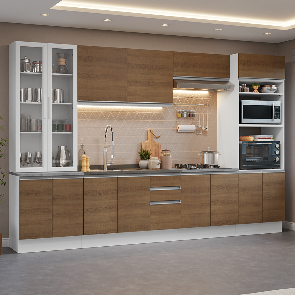 Cocina Integral 340cm Blanco/Marrón Glamy 01