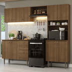 Cocina Compacta 235 cm 10 Puertas 2 Cajones Con Mueble para Horno Marrón Gourmet Madesa 01