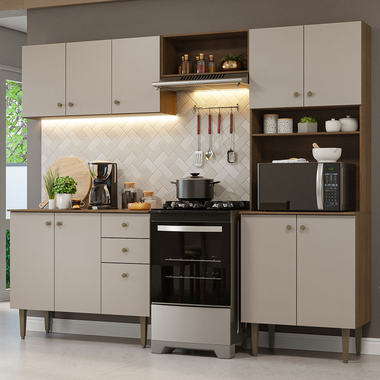 Cocina Compacta 235 cm Con Mueble para Horno Marrón/Crema Gourmet Madesa