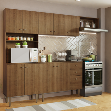 Cocina Compacta 235 cm Con Mueble para Horno Marrón Gourmet Madesa