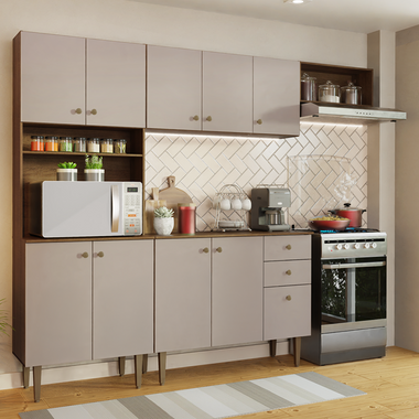 Cocina Compacta 235 cm Con Mueble para Horno Marrón/Crema Gourmet Madesa