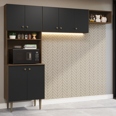 Cocina Compacta 235 cm Con Mueble para Horno Marrón/Negro Gourmet Madesa