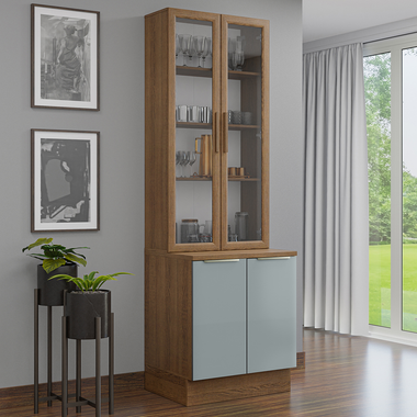 Kit Gabinete Bajo 2 Puertas y Vitrina 70 cm Marrón/Gris Lux Madesa