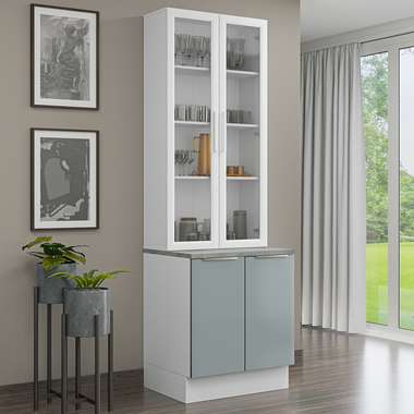 Kit Gabinete Bajo 2 Puertas y Vitrina 70 cm Blanco/Gris Lux Madesa