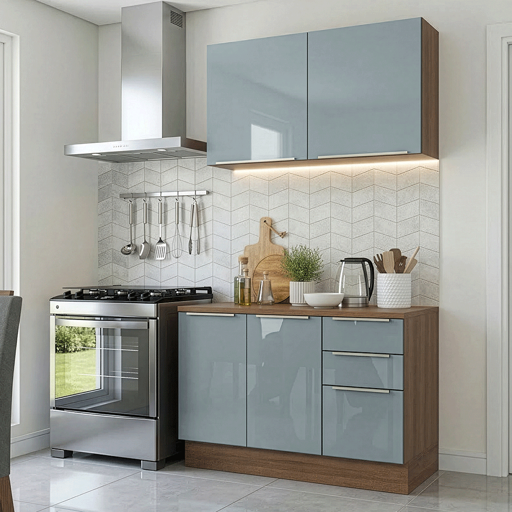Cocina Integral 120 cm Marrón/Gris Lux Madesa 01