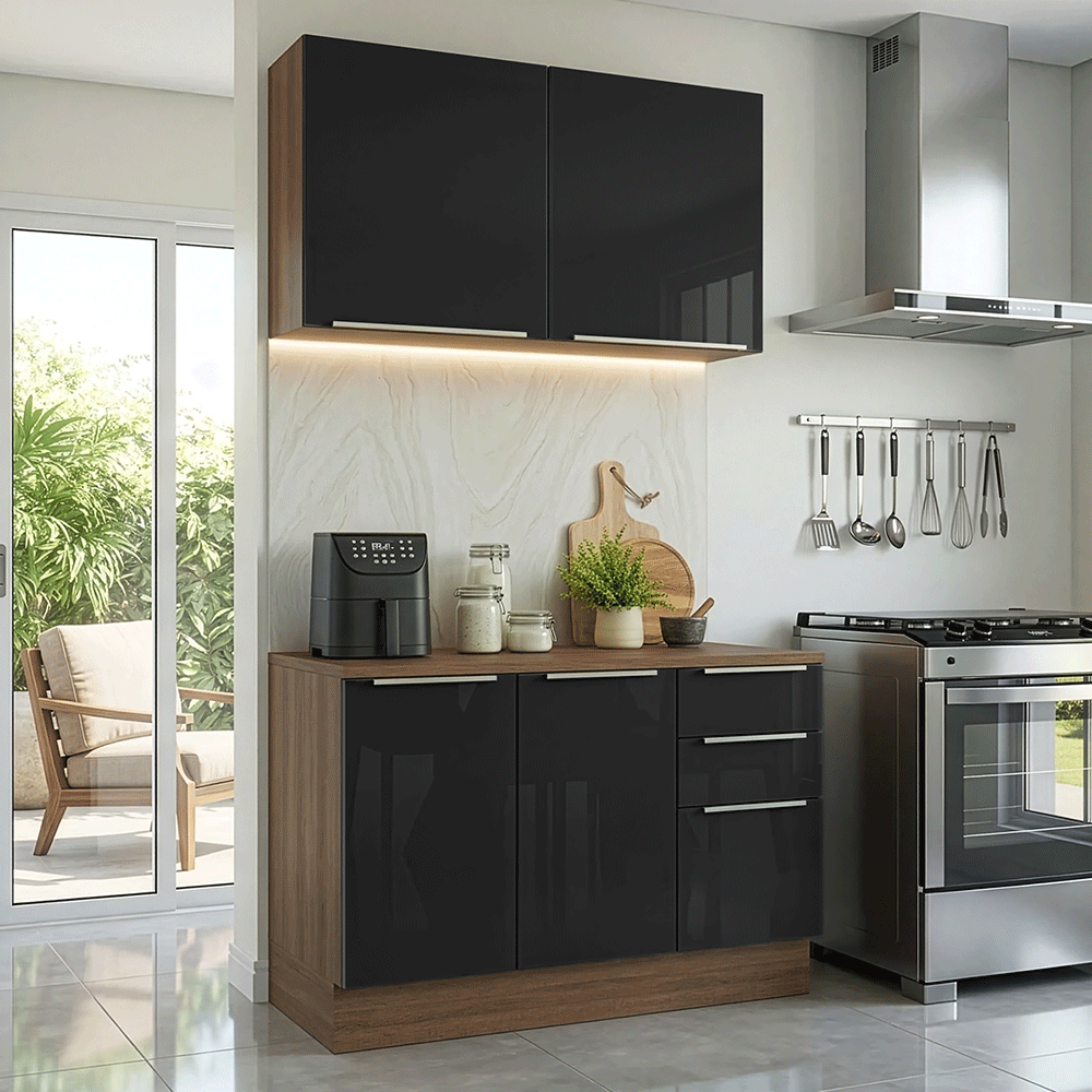 Cocina Compacta 120 x 60 cm Marrón/Negro Lux Madesa 02