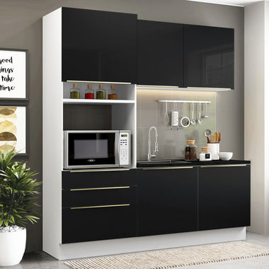 Cocina Compacta 180 cm Con Mueble para Horno Blanco/Negro Lux Madesa