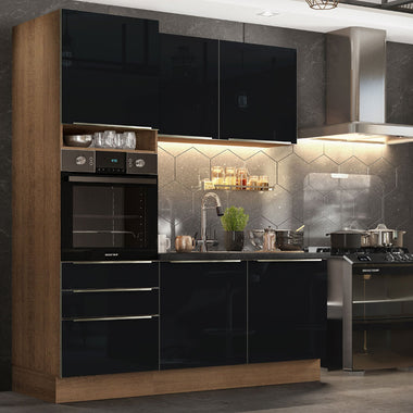 Cocina Compacta 180 cm Con Mueble para Horno Marrón/Negro Lux Madesa