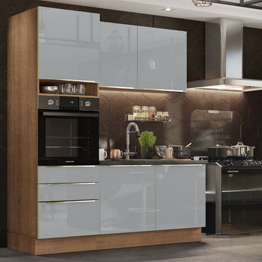 Cocina Compacta 180 cm Con Mueble para Horno Marrón/Gris Lux Madesa