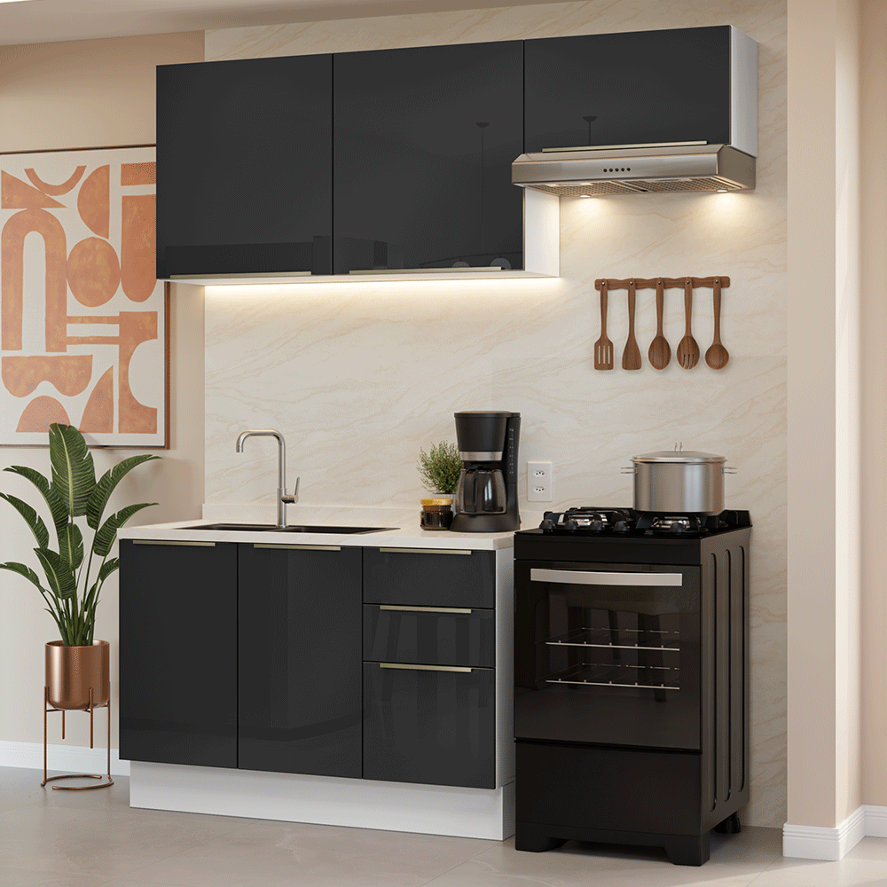 Cocina Integral 180 cm Blanco/Negro Lux Madesa 02