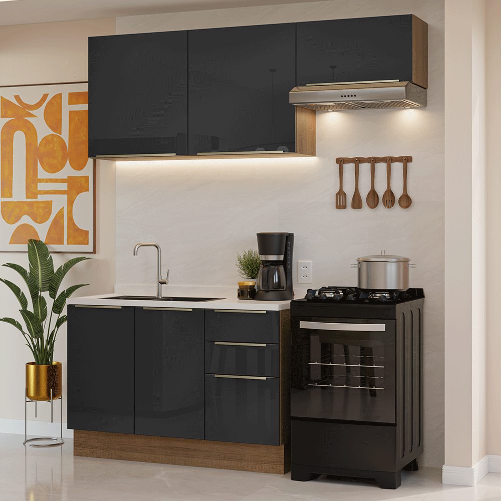 Cocina Integral 180 cm Marrón/Negro Lux Madesa 02