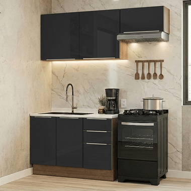 Cocina Compacta 180 x 60 cm Marrón/Negro Lux Madesa