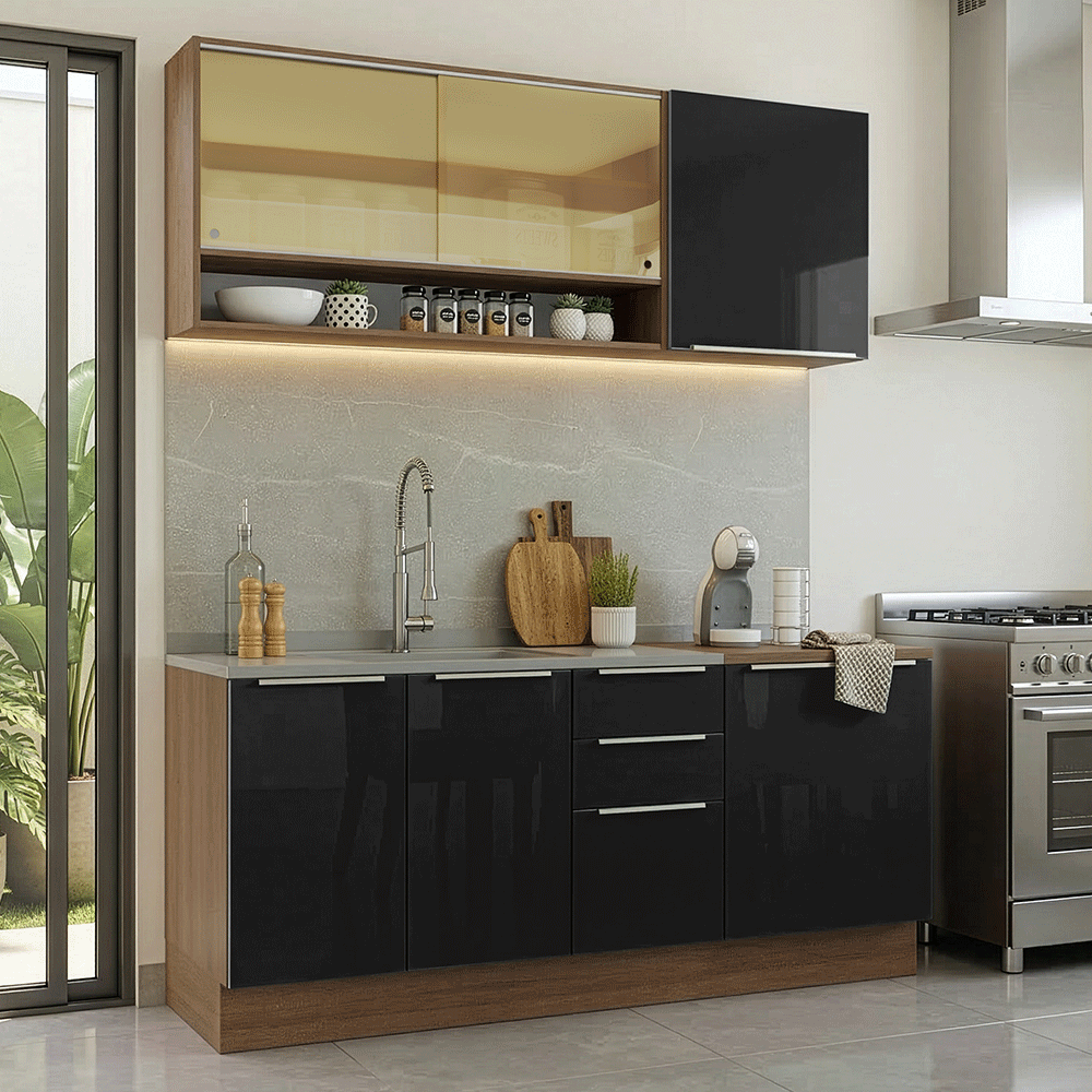 Cocina Compacta 180 x 60 cm Marrón/Negro Lux Madesa 05