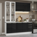 Cocina Compacta 190 cm Con Vitrina Blanco/Negro Lux Madesa