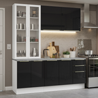 Cocina Compacta 190 cm Con Vitrina Blanco/Negro Lux Madesa