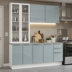 Cocina Compacta 190 cm Con Vitrina Blanco/Gris Lux Madesa