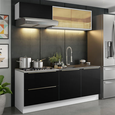 Cocina Compacta 200 x 60 cm Blanco/Negro Lux Madesa