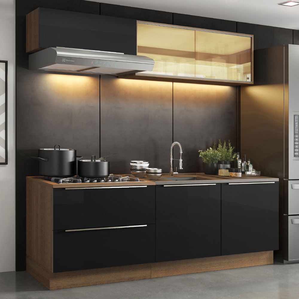 Cocina Compacta 200 cm Marrón/Negro Lux Madesa