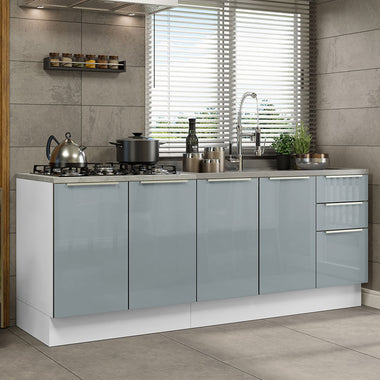 Kit 2 Gabinetes Bajos de Cocina 200 cm Sin Encimera Blanco/Gris Lux Madesa