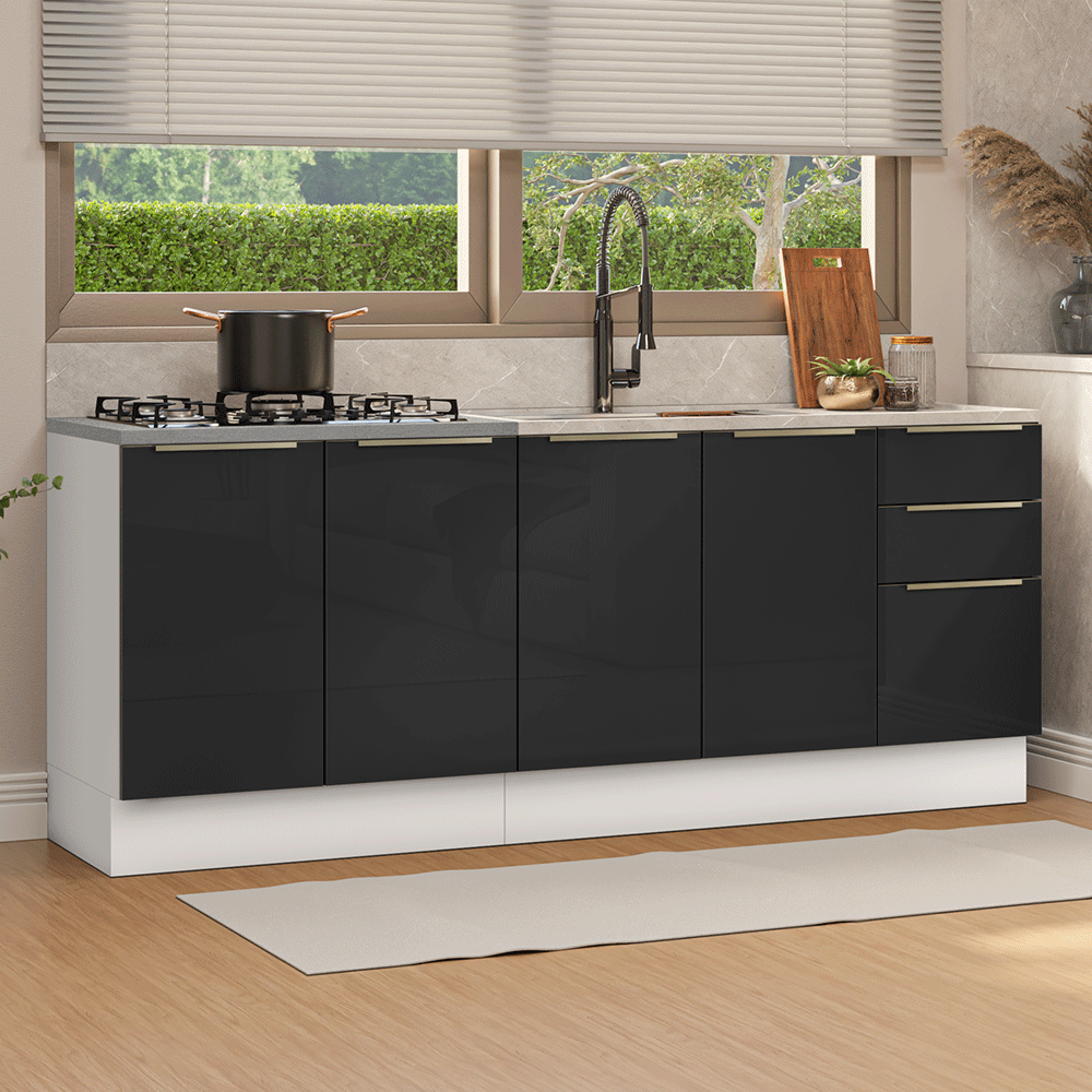 Cocina Integral 200 cm Blanco/Negro Lux Madesa 05