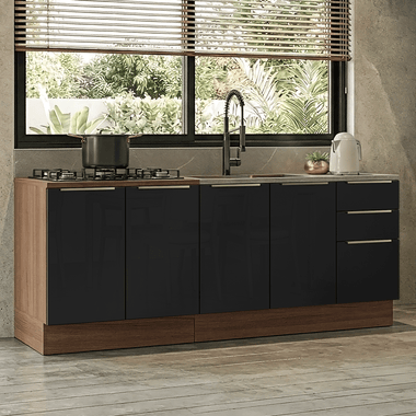 Kit 2 Gabinetes Bajos de Cocina 200 x 60 cm Marrón/Negro Lux Madesa