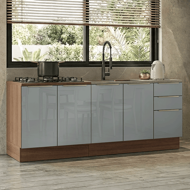 Kit 2 Gabinetes Bajos de Cocina 200 x 60 cm Marrón/Gris Lux Madesa