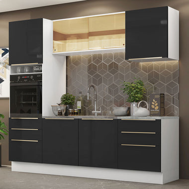 Cocina Integral 240 cm Con Mueble para Horno Blanco/Negro Lux Madesa