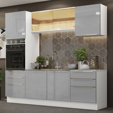 Cocina Integral 240 cm Con Mueble para Horno Blanco/Gris Lux Madesa