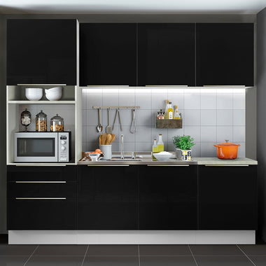 Cocina Integral 240 cm Con Mueble para Horno Blanco/Negro Lux Madesa