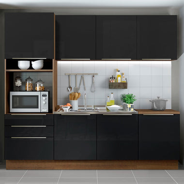 Cocina Integral 240 cm Con Mueble para Horno Marrón/Negro Lux Madesa
