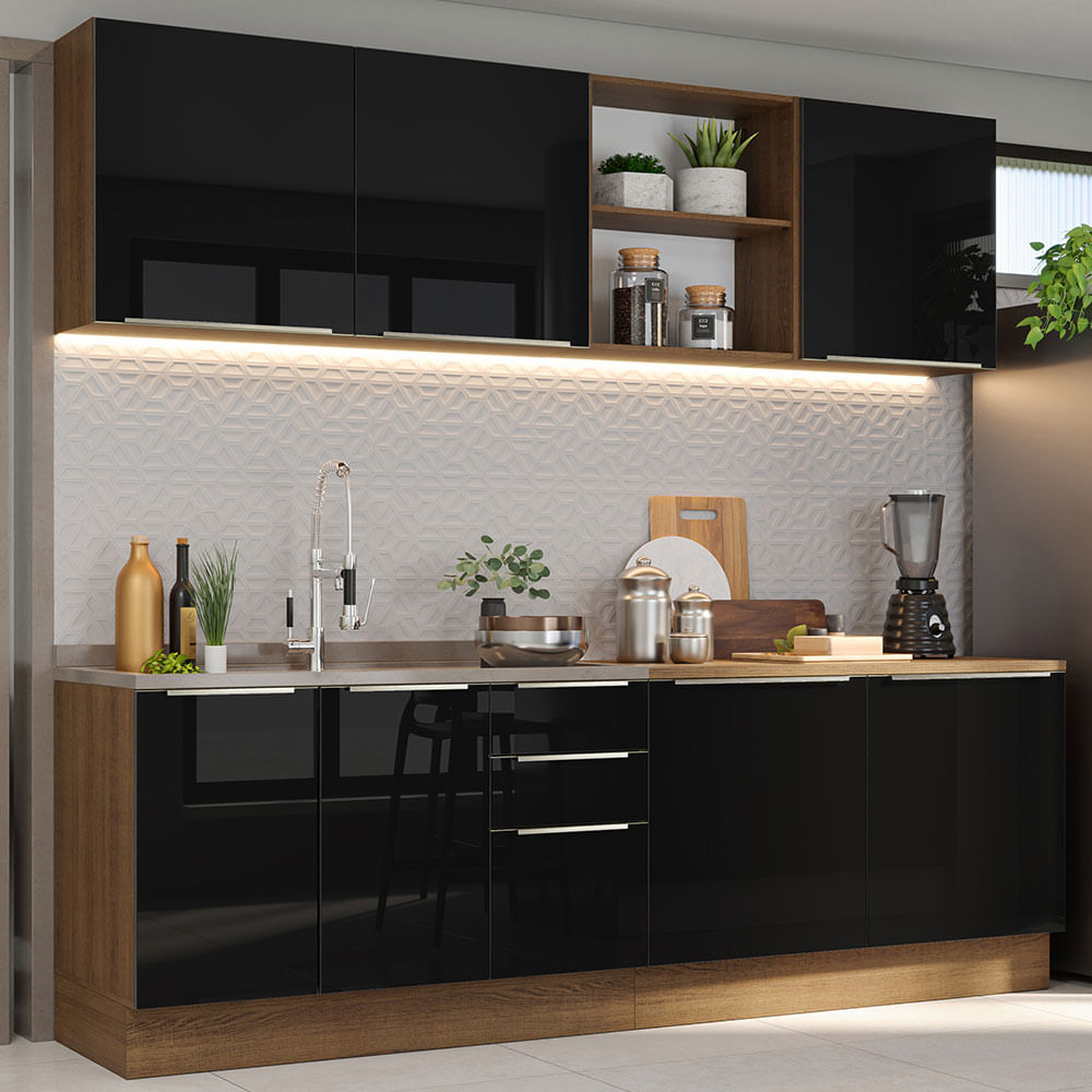 Cocina Integral 240cm Lux Marrón/Negro 05