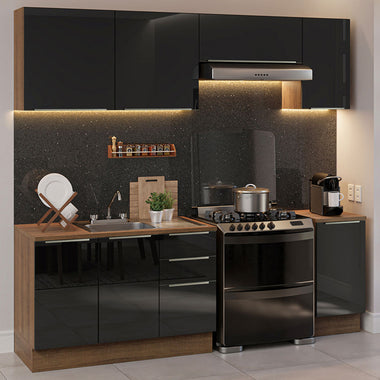 Cocina Integral 240 cm Con Fregadero y Accesorios de Cocina Marrón/Negro Lux Madesa