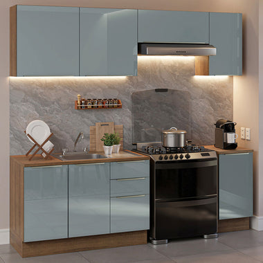 Cocina Integral 240 cm Con Fregadero y Accesorios de Cocina Marrón/Gris Lux Madesa