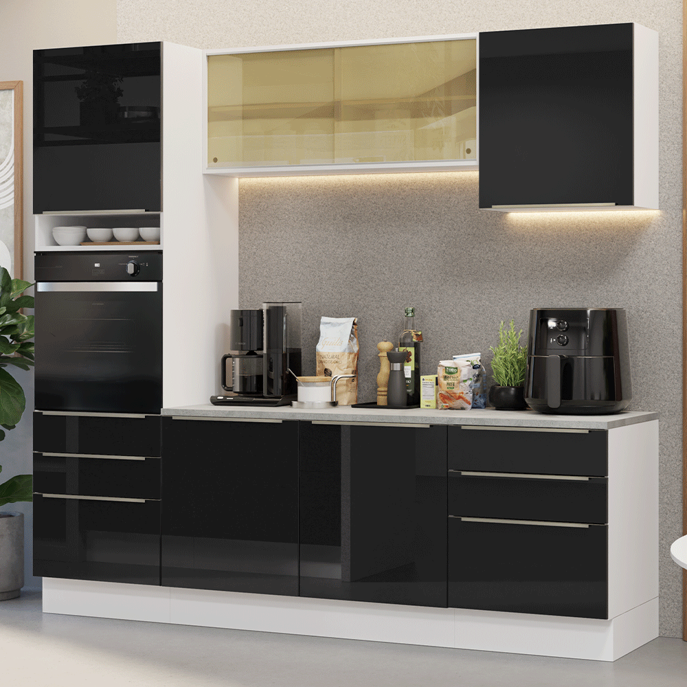 Cocina Integral 240cm Blanco/Negro Lux 08