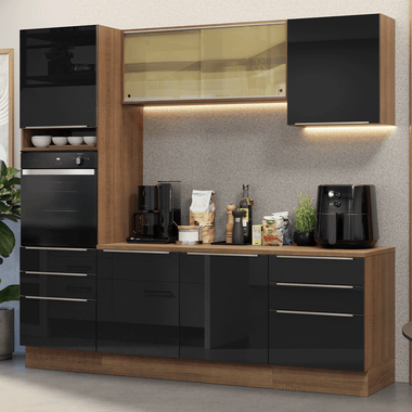Cocina Integral 240 cm Con Mueble para Horno Marrón/Negro Lux Madesa